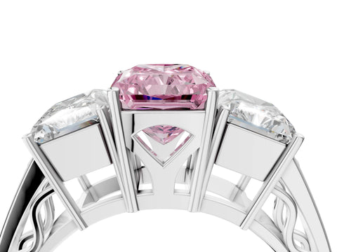 White gold Fancy Pink Radiant Cut Diamond Three-Stone Ring with Prong Setting and Textured Band_16