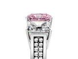 White gold Fancy Pink Radiant Cut Diamond Three-Stone Ring with Prong Setting and Textured Band_17
