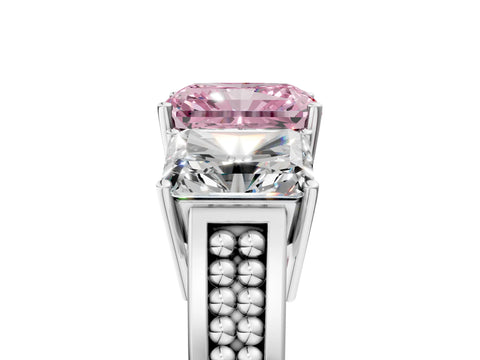 White gold Fancy Pink Radiant Cut Diamond Three-Stone Ring with Prong Setting and Textured Band_17
