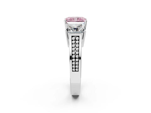 White gold Fancy Pink Radiant Cut Diamond Three-Stone Ring with Prong Setting and Textured Band_2