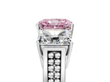 White gold Fancy Pink Radiant Cut Diamond Three-Stone Ring with Prong Setting and Textured Band_5