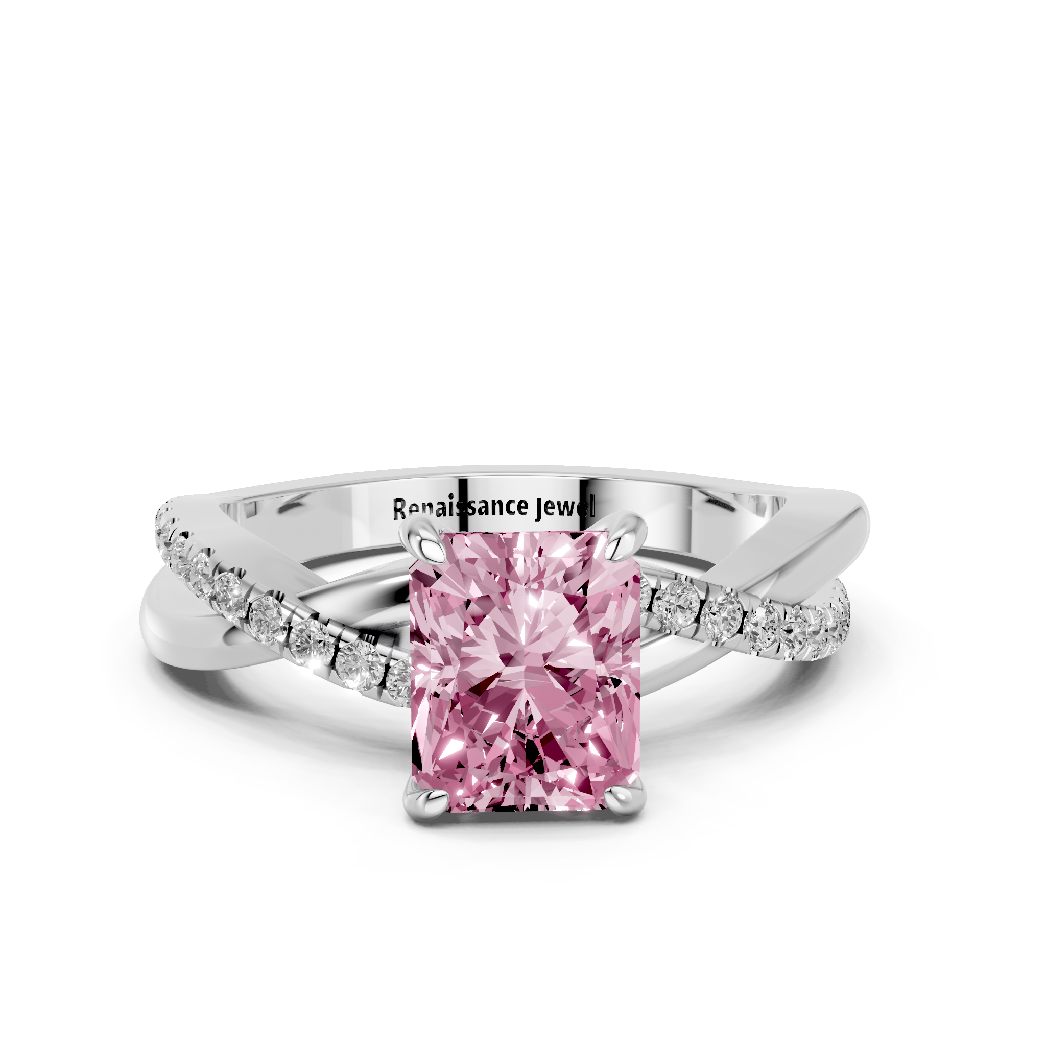 White gold Fancy Pink Radiant  Cut Diamond Twist Band Solitaire with Prong Setting_10
