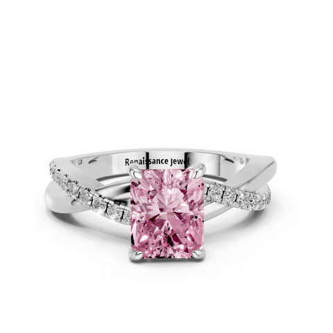 White gold Fancy Pink Radiant  Cut Diamond Twist Band Solitaire with Prong Setting_10