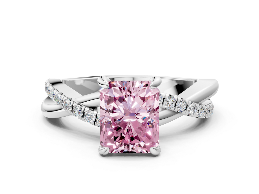 White gold Fancy Pink Radiant  Cut Diamond Twist Band Solitaire with Prong Setting_23