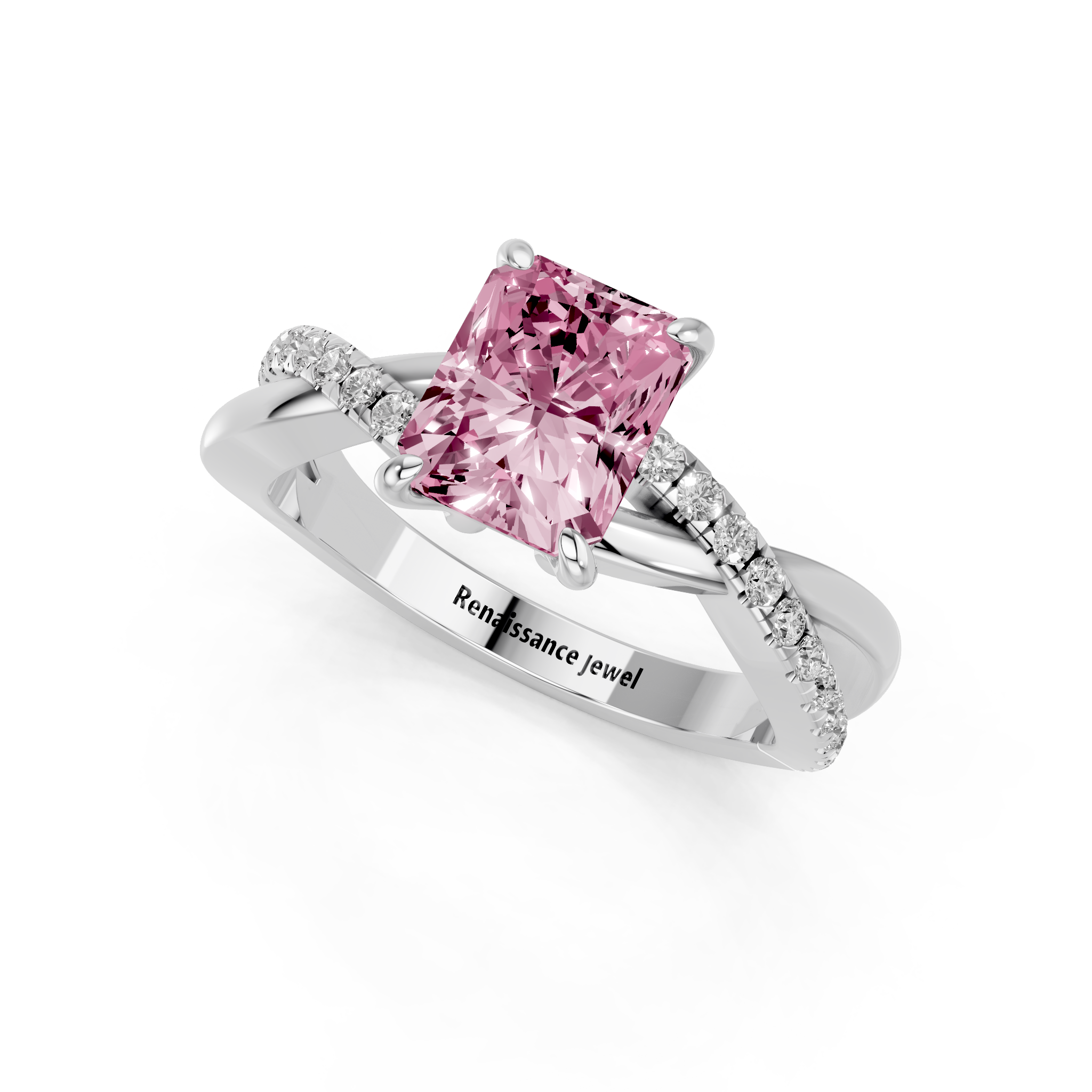 White gold Fancy Pink Radiant  Cut Diamond Twist Band Solitaire with Prong Setting_3