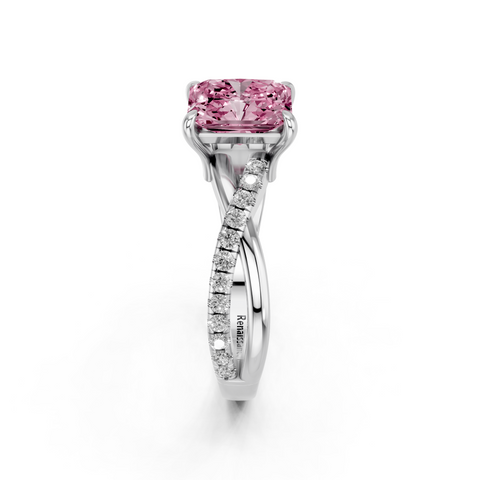 White gold Fancy Pink Radiant  Cut Diamond Twist Band Solitaire with Prong Setting_4
