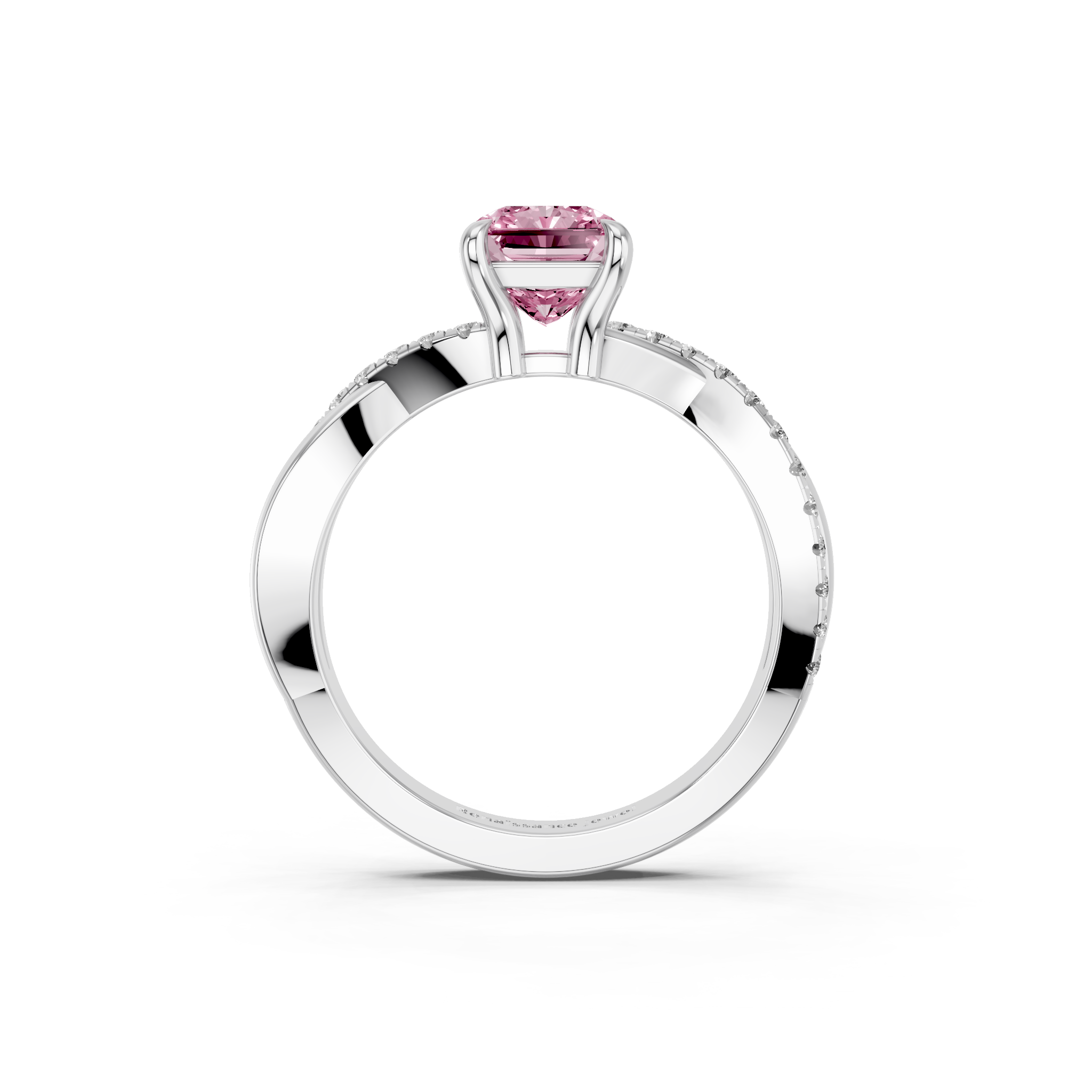 White gold Fancy Pink Radiant  Cut Diamond Twist Band Solitaire with Prong Setting_5
