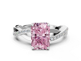 White gold Fancy Pink Radiant  Cut Diamond Twisted Band Engagement Ring with Prong Setting_3