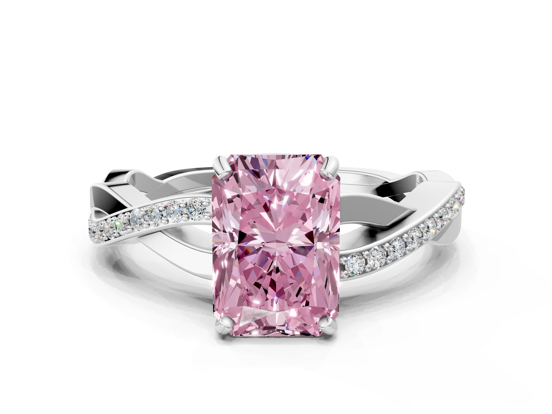 White gold Fancy Pink Radiant  Cut Diamond Twisted Band Engagement Ring with Prong Setting_3