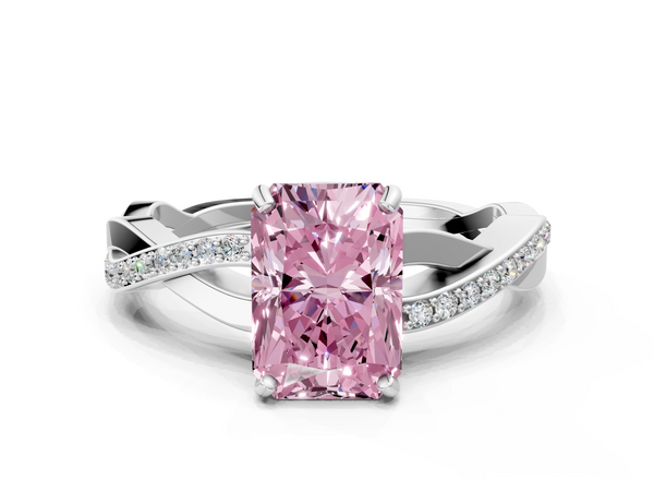 White gold Fancy Pink Radiant  Cut Diamond Twisted Band Engagement Ring with Prong Setting