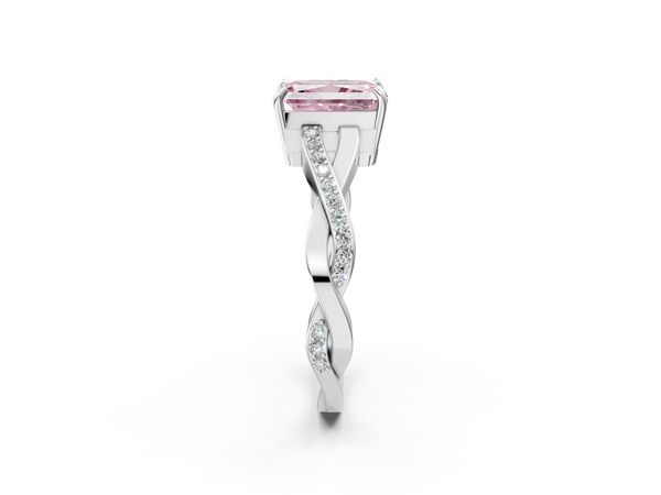White gold Fancy Pink Radiant  Cut Diamond Twisted Band Engagement Ring with Prong Setting