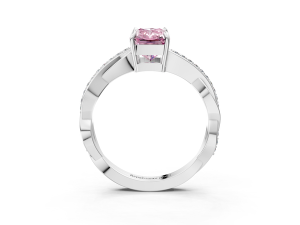 White gold Fancy Pink Radiant  Cut Diamond Twisted Band Engagement Ring with Prong Setting