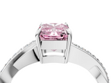 White gold Fancy Pink Radiant  Cut Diamond Twisted Band Engagement Ring with Prong Setting_7