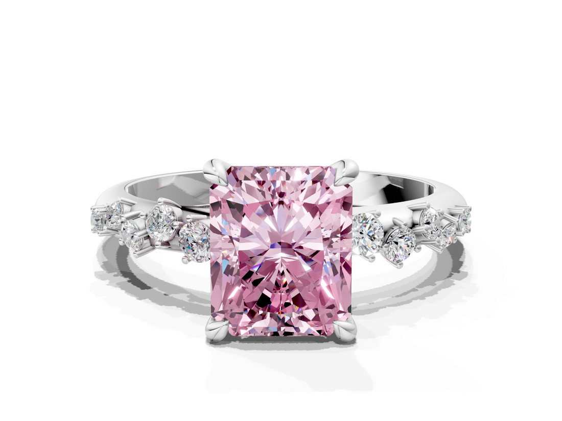 White gold Fancy Pink Radiant  Cut Diamond Vine Band with Four-Prong Setting_56