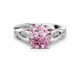 White gold Fancy Pink Radiant  Cut Diamond with Milgrain Marquise and Bezel Accents on a Solitaire Band with Prong Setting_229