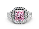 White gold Fancy Pink Radiant  Cut Double Halo Diamond Engagement Ring with Pave Band and Four-Prong Setting_121