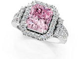 White gold Fancy Pink Radiant  Cut Double Halo Diamond Engagement Ring with Pave Band and Four-Prong Setting_122