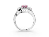 White gold Fancy Pink Radiant  Cut Double Halo Diamond Engagement Ring with Pave Band and Four-Prong Setting_124