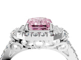 White gold Fancy Pink Radiant  Cut Double Halo Diamond Engagement Ring with Pave Band and Four-Prong Setting_125