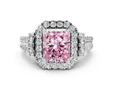 White gold Fancy Pink Radiant  Cut Double Halo Diamond Engagement Ring with Pave Band and Four-Prong Setting_125