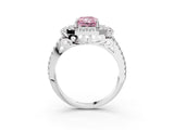 White gold Fancy Pink Radiant  Cut Double Halo Diamond Engagement Ring with Pave Band and Four-Prong Setting_126