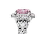 White gold Fancy Pink Radiant  Cut Double Halo Diamond Engagement Ring with Pave Band and Four-Prong Setting_126