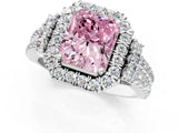 White gold Fancy Pink Radiant  Cut Double Halo Diamond Engagement Ring with Pave Band and Four-Prong Setting_126