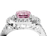 White gold Fancy Pink Radiant  Cut Double Halo Diamond Engagement Ring with Pave Band and Four-Prong Setting_129
