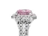 White gold Fancy Pink Radiant  Cut Double Halo Diamond Engagement Ring with Pave Band and Four-Prong Setting_130