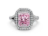 White gold Fancy Pink Radiant  Cut Double Halo Split Shank Diamond Ring with Prong Setting_49