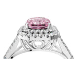 White gold Fancy Pink Radiant  Cut Double Halo Split Shank Diamond Ring with Prong Setting_53