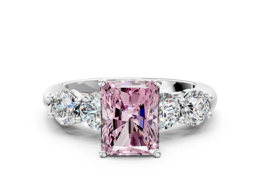 White gold Fancy Pink Radiant  Cut Five-Stone Prong Set Diamond Ring with Classic Band_32