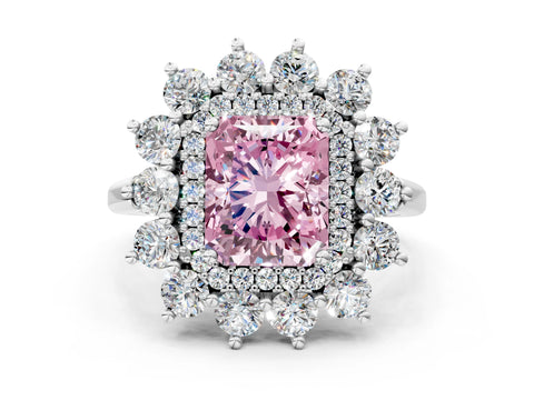 White gold Fancy Pink Radiant Cut Halo Cluster Diamond Ring with Pave Band and Four-Prong Setting_12