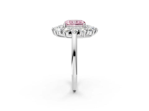 White gold Fancy Pink Radiant Cut Halo Cluster Diamond Ring with Pave Band and Four-Prong Setting_14