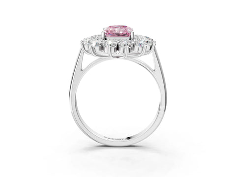 White gold Fancy Pink Radiant Cut Halo Cluster Diamond Ring with Pave Band and Four-Prong Setting_15