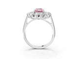 White gold Fancy Pink Radiant Cut Halo Cluster Diamond Ring with Pave Band and Four-Prong Setting_15