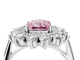White gold Fancy Pink Radiant Cut Halo Cluster Diamond Ring with Pave Band and Four-Prong Setting_16