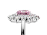 White gold Fancy Pink Radiant Cut Halo Cluster Diamond Ring with Pave Band and Four-Prong Setting_17