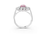 White gold Fancy Pink Radiant Cut Halo Cluster Diamond Ring with Pave Band and Four-Prong Setting_18