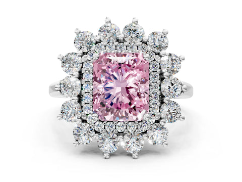 White gold Fancy Pink Radiant Cut Halo Cluster Diamond Ring with Pave Band and Four-Prong Setting_18