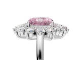 White gold Fancy Pink Radiant Cut Halo Cluster Diamond Ring with Pave Band and Four-Prong Setting_20