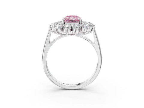 White gold Fancy Pink Radiant Cut Halo Cluster Diamond Ring with Pave Band and Four-Prong Setting_21