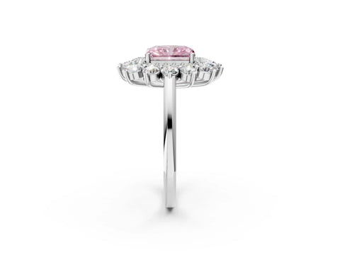 White gold Fancy Pink Radiant Cut Halo Cluster Diamond Ring with Pave Band and Four-Prong Setting_2