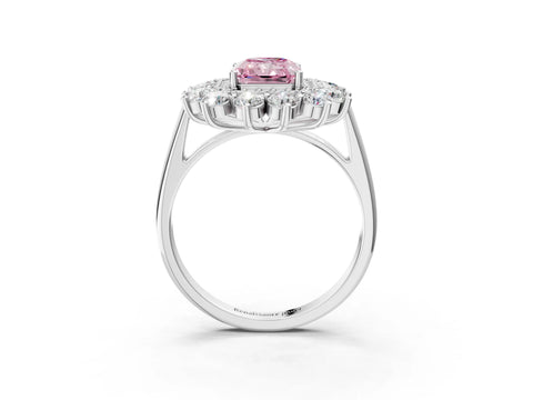 White gold Fancy Pink Radiant Cut Halo Cluster Diamond Ring with Pave Band and Four-Prong Setting_3