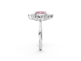 White gold Fancy Pink Radiant Cut Halo Diamond Cluster Ring with Marquise and Round Stones on a White Gold Band with Prong Setting_2