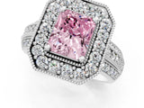 White gold Fancy Pink Radiant Cut Halo Diamond Engagement Ring with Pave Split Shank and Four-Prong Setting_1