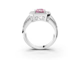 White gold Fancy Pink Radiant Cut Halo Diamond Engagement Ring with Pave Split Shank and Four-Prong Setting_3