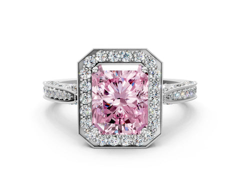 White gold Fancy Pink Radiant Cut Halo Diamond Engagement Ring with Split Shank Band and Four-Prong Setting_24