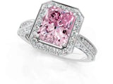 White gold Fancy Pink Radiant Cut Halo Diamond Engagement Ring with Split Shank Band and Four-Prong Setting_25