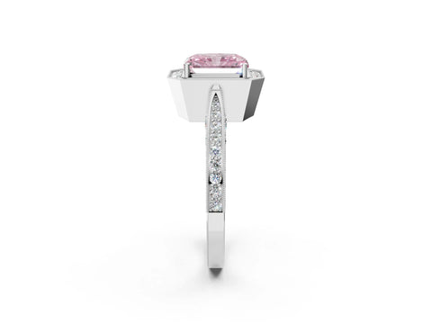 White gold Fancy Pink Radiant Cut Halo Diamond Engagement Ring with Split Shank Band and Four-Prong Setting_26